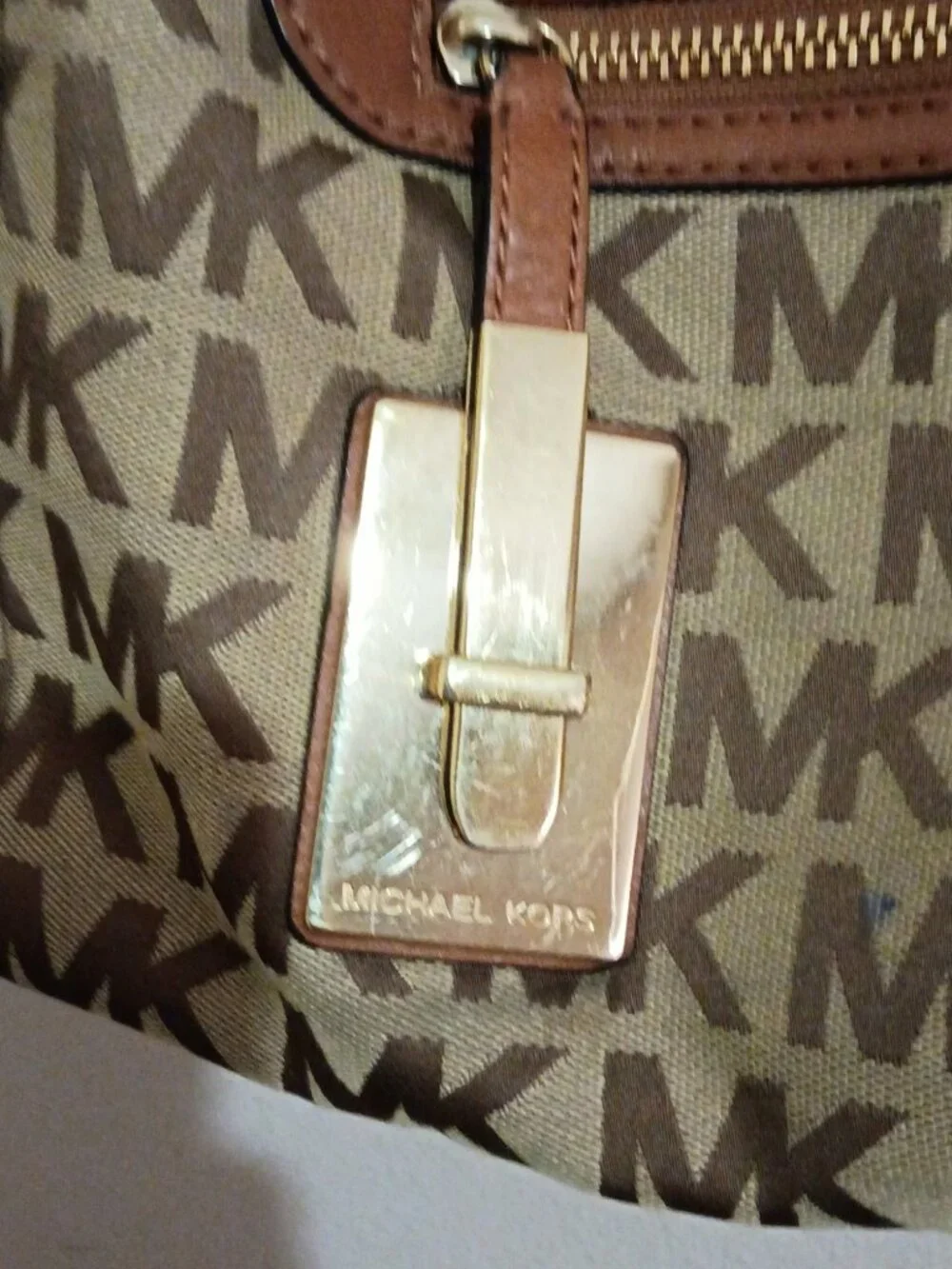MICHAEL KORS Large Satchel MK Signature Tangerine Leather Jacquard Bag Canvas